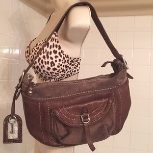 FOSSIL BROWN Vintage Look HANDBAG GENUINE LEATHERt